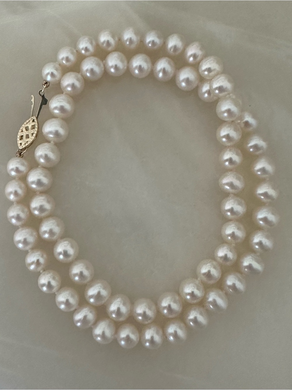 Vintage 14k Gold Knotted White Cultured Pearl Necklace